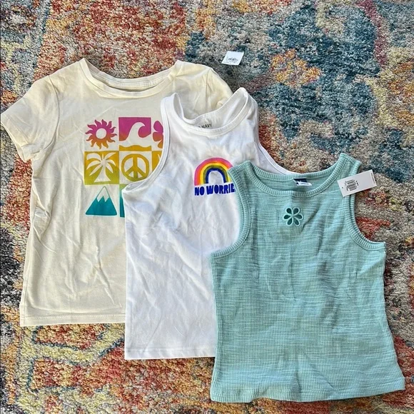3 Old Navy Cream Shirt, White and Blue Tank Tops Soft Cotton Casual- NWT - Picture 1 of 9